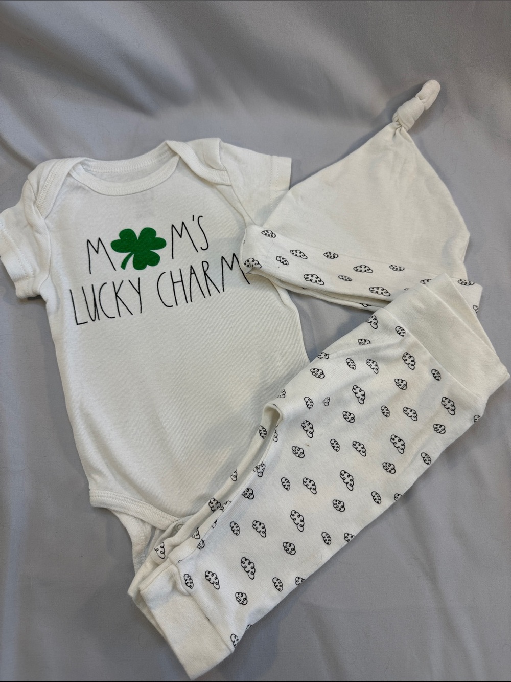 Rae Dunn White Kids Matching Set with Green Shamrock Accent